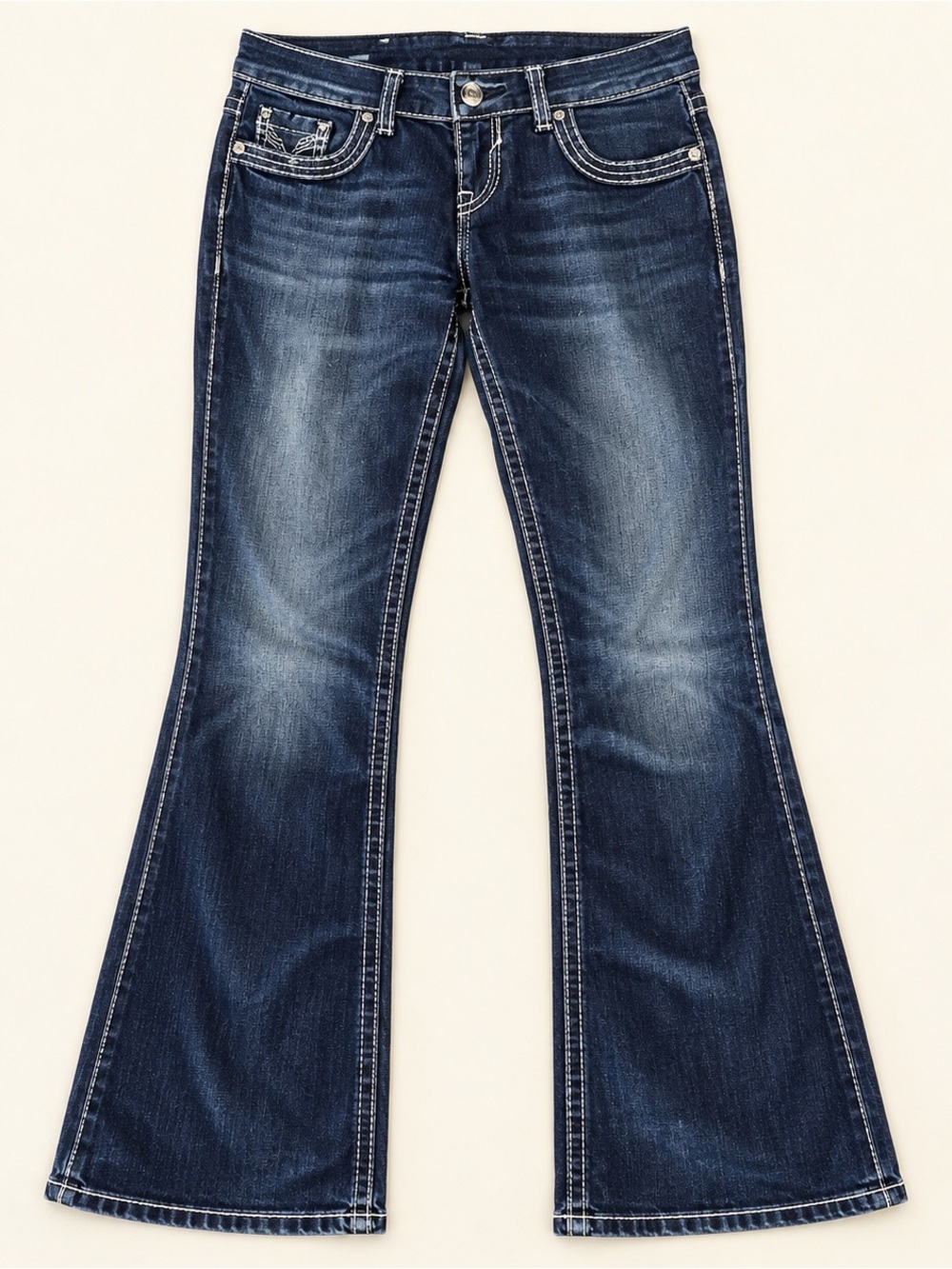 Vigoss Dark Wash Flare Jeans Size 7/8 White Stitching length 31